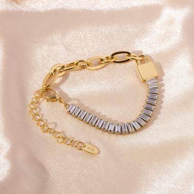 China Square Buckle Titanium Steel Lock Chain Bracelet 18k Gold Plated Vintage Zirconia Zircon Girlfriend for sale