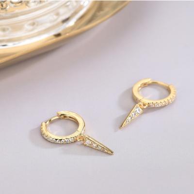 China FASHIONABLE Gold Plated Cone Triangle Earrings Gemstone S925 Sterling Silver Dangling Earrings for sale