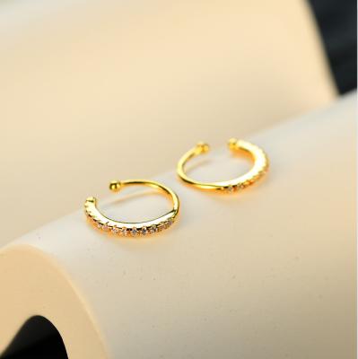 China TRENDY 925 Sterling Silver Ear Cut Women's Single Row Drill Without Ear Holes Short Earring Sterling Silver Earrings for sale