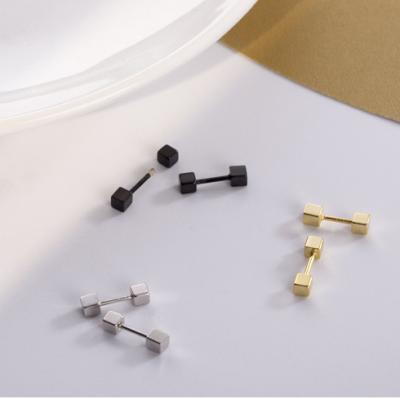 China Sterling Silver Punk Cube Earrings Small Screw Ear Bone Studs Simple Silver Men And Women Cochlear Studs S925 for sale