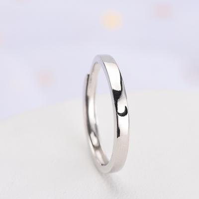 China Vintage S925 Sterling Silver Glossy Black Carved Simple Moon and Sun Aperture Adjustable Fashion Ring Couple Jewelry for sale