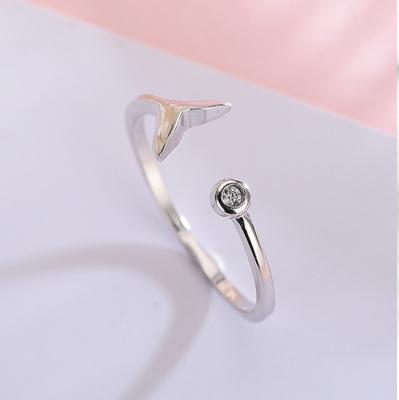 China FASHIONABLE S925 Sterling Silver Inlaid Simple Diamond Ring Open Fishtail Zircon Ring Adjustable Girl for sale