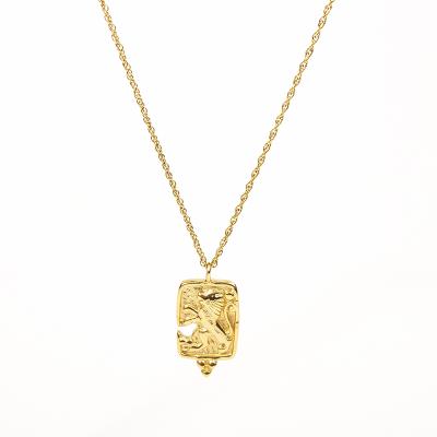 China Cutout hot punk shape lion style clavicle chain 18k three-dimensional gold-plated titanium steel double-sided pendant necklace for sale