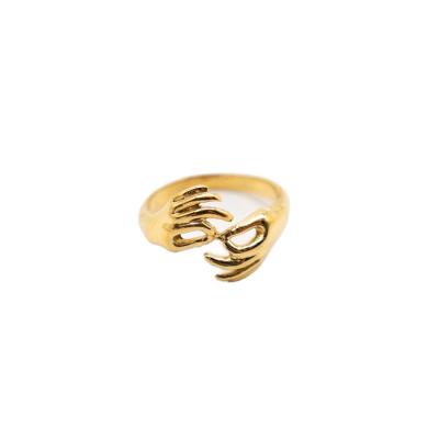 China New Vintage Design 18k Gold Plated Stainless Steel Rings For Cool Women Punk Girl Finger Shaped Ring for sale