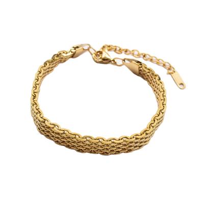 China TRENDY Retro Mesh Belt Gold Plated Wide Bracelet 18k Gold Plated Stainless Steel Chain Bracelet for sale