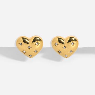 China 2022 New Full Diamond Heart Shaped Titanium Earrings TRENDY 18K Real Gold Plated Fashion Jewelry Steel Anti Allergy for sale