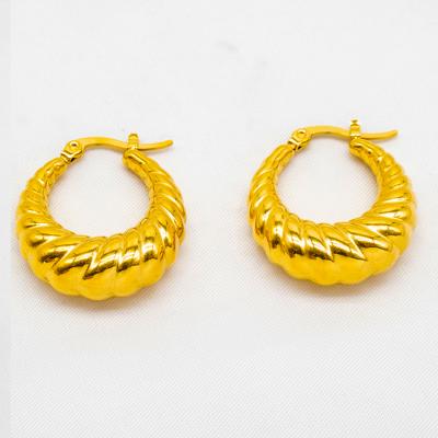 China High Quality Gold Plated Crescent Wire Pattern Earrings 18k Stainless Steel Drop Cutout Earrings for sale