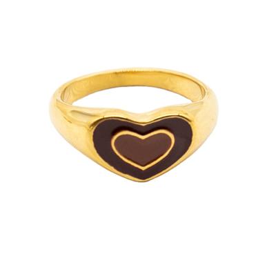 China TRENDY 18k Gold Plated Stainless Steel Enamel Heart Shaped Rings Jewelry Women for sale