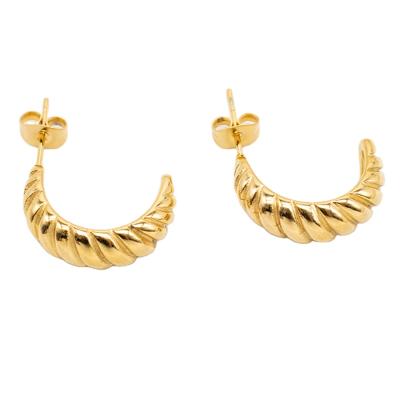 China Trendy New Stainless Steel Gold Twist Hoop Earrings Elegant 18k Gold Plated Stainless Steel Crescent Hoop Earrings for sale