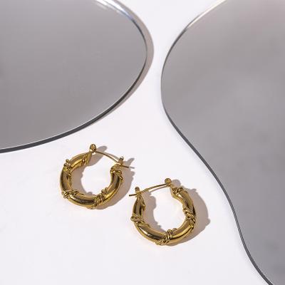 China Retro FASHIONABLE French Twisted Metal Circle Earrings Ladies Shape Waterproof 18k Gold Plated Stainless Steel Earrings for sale