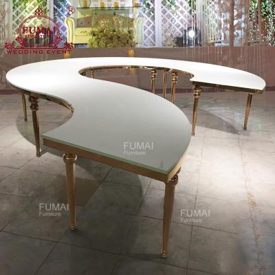 China Modern event wedding S shape dining table set mounted gold table for sale used for sale