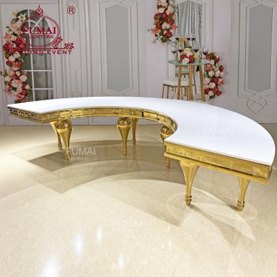 China Half moon round shape semi ciecle table frame modern carved frame event dining table for sale