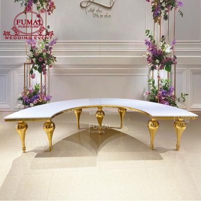 China Large Luxury Gold Stainless Steel Leg Table Semi Circle Shape Strong Dining Table for sale