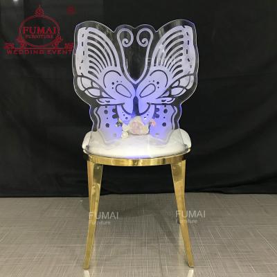 China Modern Butterfly Shape Bright Transparent Acrylic Dining Back Chair With Led Light for sale