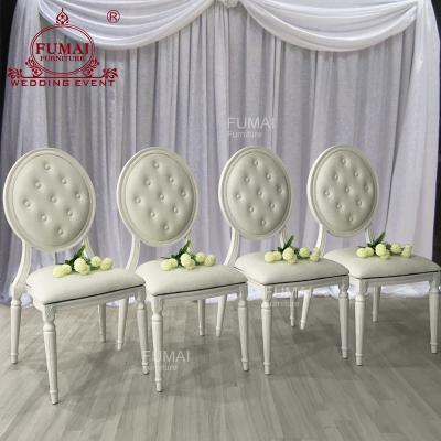 China Modern White Iron Round Back With Simple Aluminum Fastener Hotel Banquet Chairs for sale