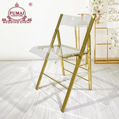 China 2020 modern banquet wedding elegant new design stainless steel acrylic folding chair for sale