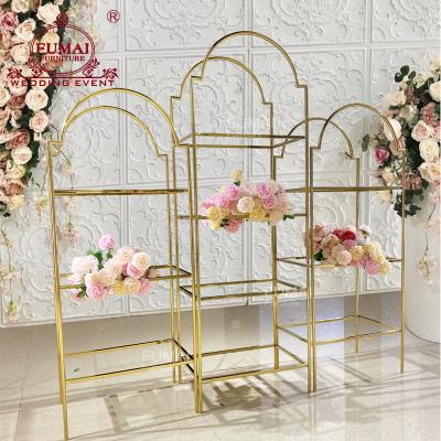 China Wedding Hot Selling Gold Stainlesss Steel Cake Shelf Wine Rack Christmas Decoration Supplies for sale