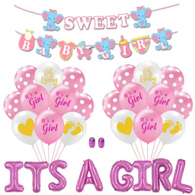 China Latex+Paper It's A Girl Design Banner Baby Shower Gender Themed Reveal Party Supplies Flag Foil Balloon Party for sale