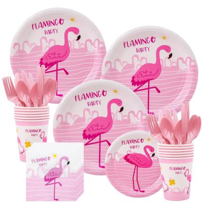 China Hot Selling Celebration Small Flamingo Dessert Dish Wholesale Paper Cake Disposable Paper Tray Party Favor Disposable Plate for sale