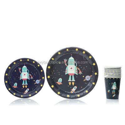 China Eco-Friendly Themed Planet Disposable Children's Astronaut Party Supplies Outer Space Tableware Set for sale