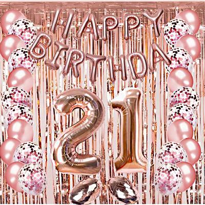 China Film Rose Gold Birthday Number Aluminum Foil Curtain Balloon Set for sale