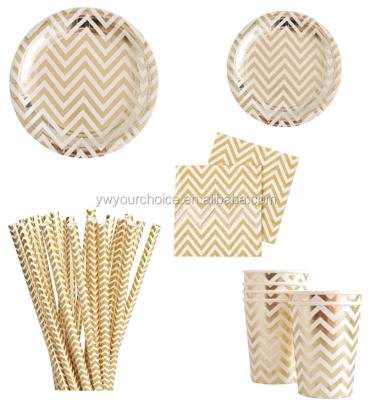 China White And Gold Paper Party Set Disposable Tableware Set For All Party for sale