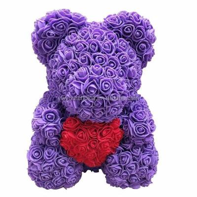 China Valentine's Day Creative Eternal Flower Kaile Carry Kaile Simulation Cute Rose Teddy Bear With Heart Doll 25cm for sale