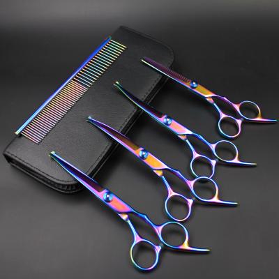 China 5 Pieces Viable Professional Color Pet Stainless Steel Coated Dog Grooming Scissors Set For Hair Cutting for sale