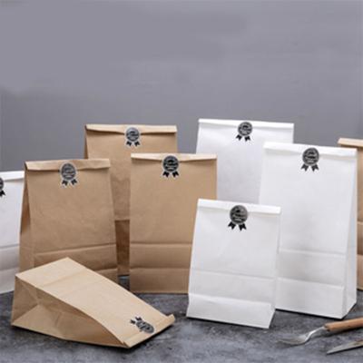 China Recyclable Custom Baking Oil Proof Bread Square Bottom Storage Kraft Paper Toast Bag for sale