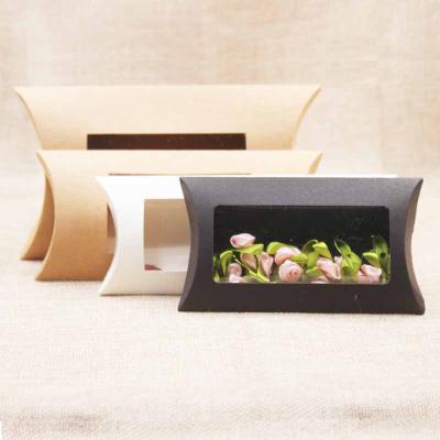 China White And Black Custom Size Pillow Shape Paper Box PVC Window Candy Cookie Box Recyclable Wholesale Food Packaging Box for sale