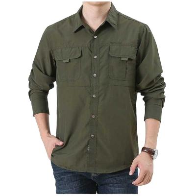 China Anti-pilling LOW MOQ SOLID OLIVER GREEN DOUBLE POCKETS MEN'S WORKER SHIRT for sale