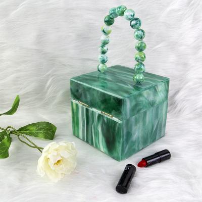 China Eco - Friendly Acrylic Clutches Purses Bag Happy Green Acrylic Cube Square Bag for sale