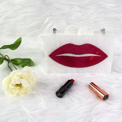 China Eco-Friendly Women Charm Party Clutch Purse Acrylic Purse Rectangular Even Acrylic Lips Bag for sale