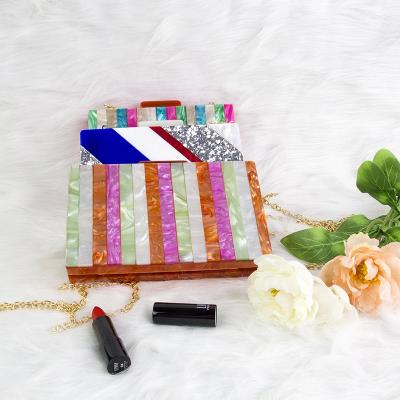 China Eco - Friendly Custom Cross - Body Bag Acrylic Multicolor Lady Chain Clutch Bag For Party for sale