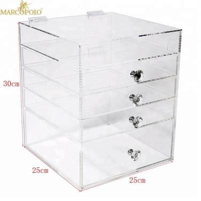 China China Eco-friendly 5 Drawers Makeup Storage Box Lucite Acrylic Makeup Organizer with Crystal Diamond Handle for sale