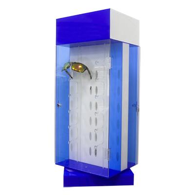 China Product Showing Customized Countertop Rotating Blue Acrylic Glasses Showcases Cabinet With Locks for sale