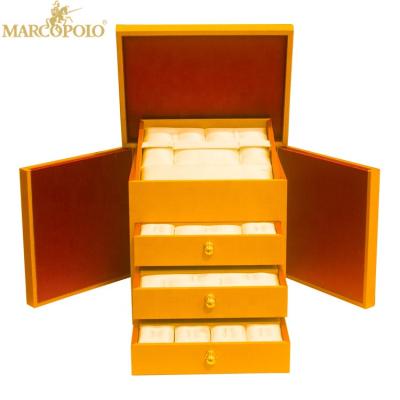 China Fashionable top factory direct wholesale velvet PU leather jewelry box with 4 drawers for sale