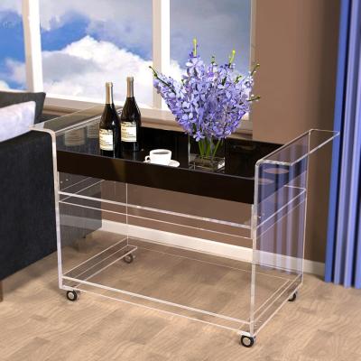 China Durable Factory Manufactured Acrylic Liquor Wine Rolling Cart For Hotel And Bar With Wine Bottle Holders for sale