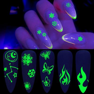 China Environmental Protection Party Nail Butterfly Sticker Glow Nail Sticker Halloween Fire Nail Sticker for sale