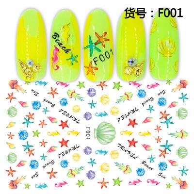 China Marine Animals Nail Art Stickers Environmental Protection Nail Stickers Flower Nail Decals F001-026 3D New for sale