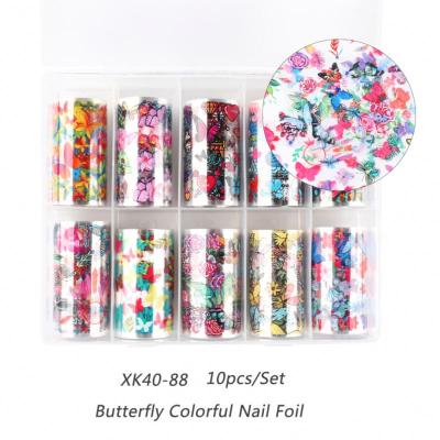 China New Environmental Protection Foil Flower Butterfly Explosion Nail Art 3d Stickers Transfer Decals Sky Paper Nail Starry Foil for sale