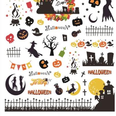 China Environmental Protection Halloween Nail Sticker Ghost Nail Decal Ghost Skull Bat Spider Web Pumpkin Witch Skull Hand Nail Sticker for sale