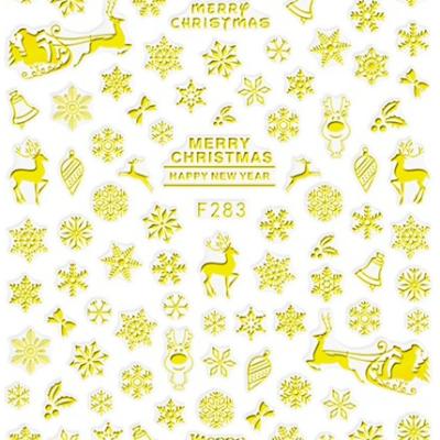 China Environmental protection Christmas snow nail decals silver blue gold blue gold deer sled snow black and white nail decals F281-284 for sale