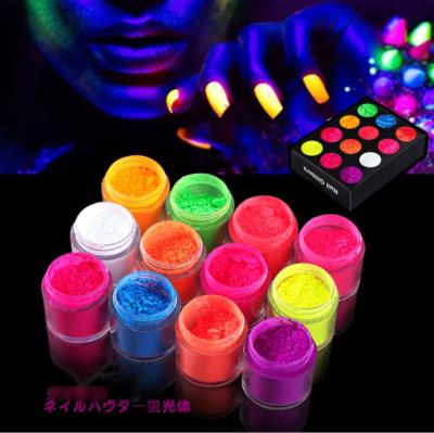 China 12PCS/BOX Neon Phosphor Powder Nail Pigment Art Decoration Fluorescent Glitter Dust Gel Design Dip UV Glow Under Light GT 560 for sale