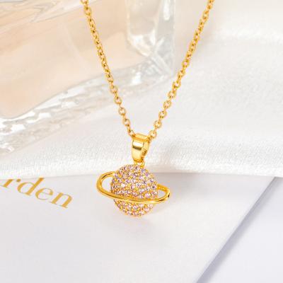 China Romantic Saturn necklace jewelry fashion pendant zircon inlaid pendant necklace fashion ol titanium steel versatileNecklaces for sale