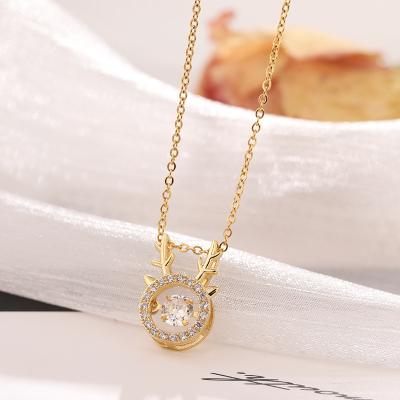 China Fashion Jewelry Kaiyu Romantic Family Element Elk Necklace Female Diamond Inlaid Flapping Smart Deer Antler PendantNecklaces for sale