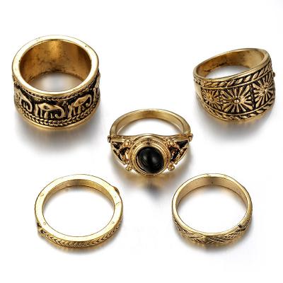 China Romantic Gold Jewelry Watch Ring Set Black Stone BraceletRing 5 Pieces for sale