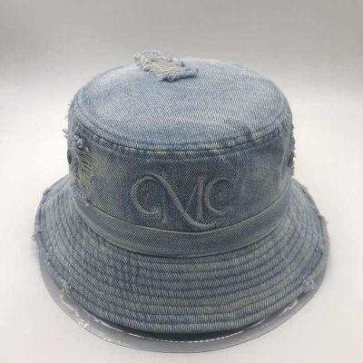 China New Style Character Style Bucket Hat Spring Summer High Quality Washed Cotton Denim Bucket Hat Luxury Bucket Hat for sale