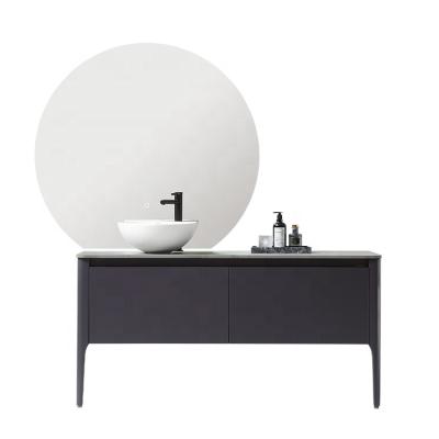 China Modern Gray Modern Lacquer Paint Hotel Wooden Bathroom Vanity Cabinet With LED Mirror for sale