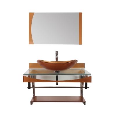 China Modern Glass Bathroom Sink Price Glass Basin Wall Hit Sink Support With Shelves for sale